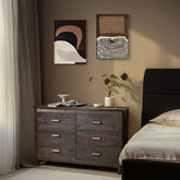 HAOYYE MDF Chest of Drawers with Solid Wood Veneer, Double Row Six Drawer Storage Cabinet for Bedroom and Living Room Organization